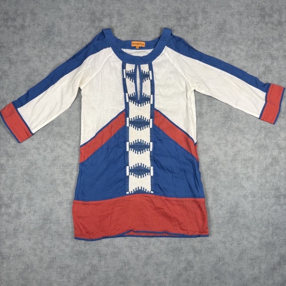 Roberta Freymann Tunic Top Womens XS Cotton Silk Boho Southwest 3/4 Sleeve